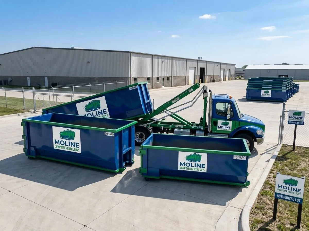 Roll-off containers and grab truck at the yard Roll-off containers and grab truck at the yard