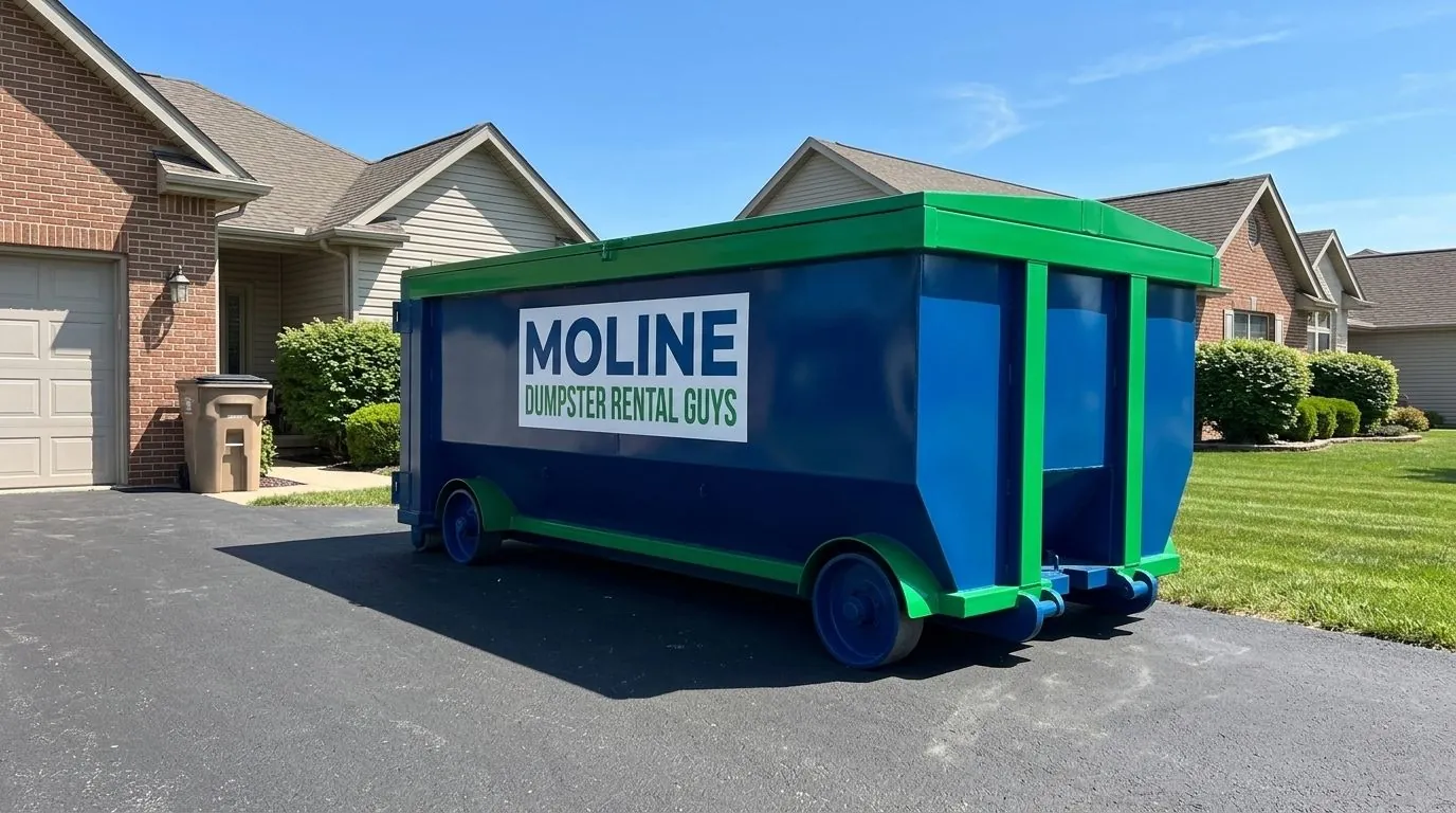Roll-off dumpster delivered to a property in Hampton, IL Roll-off dumpster delivered to a property in Hampton, IL