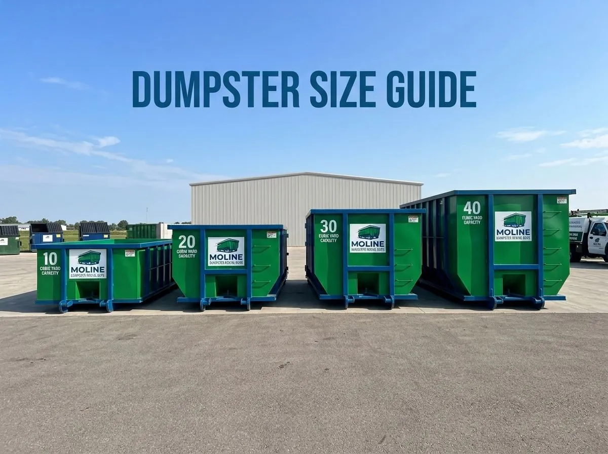 10, 15, 20 and 30 yard roll-off dumpsters available for rent in Moline, IL